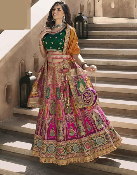 Party Wear Pink & Green Color Lehenga Choli