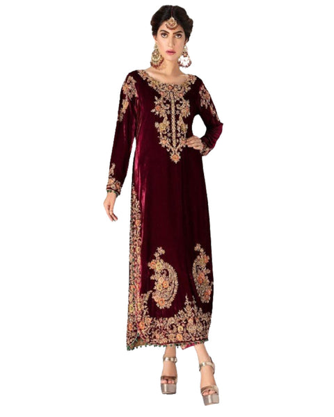 Luxurious heavy embroidery Women Partywear Velvet Red Salwar suit 3-piece dress