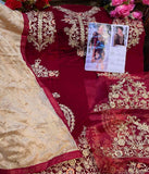 Luxurious heavy embroidery Women Partywear Velvet Red Salwar suit 3-piece dress