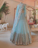 Sky Color Net Designer Lehenga Choli