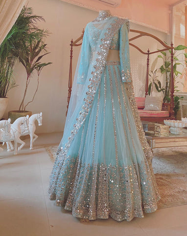 Sky Color Net Designer Lehenga Choli
