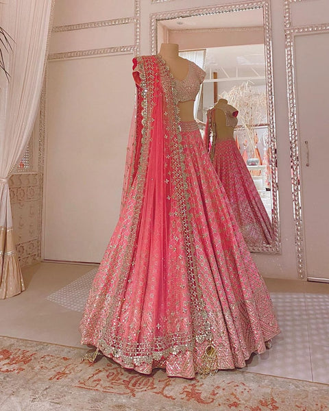 Pink color fancy designer lehenga choli for wedding
