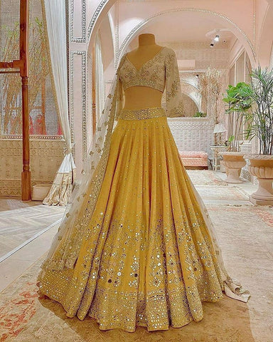 Mustard color Mirror work Lehenga choli