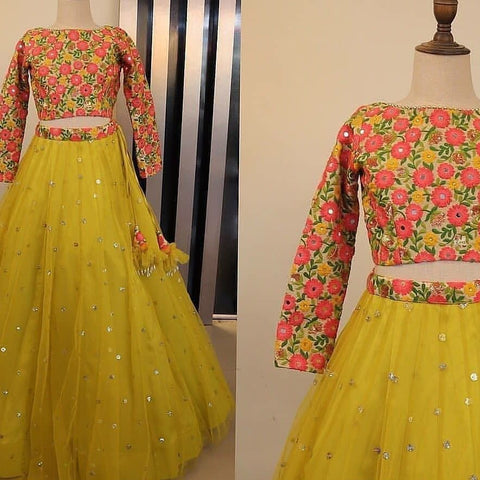 Yellow color designer embroidary sequence work lehenga choli