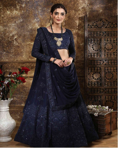 Designer Blue color Embroidery Sequence Lehenga Choli w/Full Sleeve