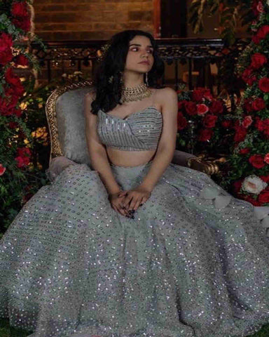 Elegant Grey Designer Net Sequence Work Semi-Stitched Lehenga Choli