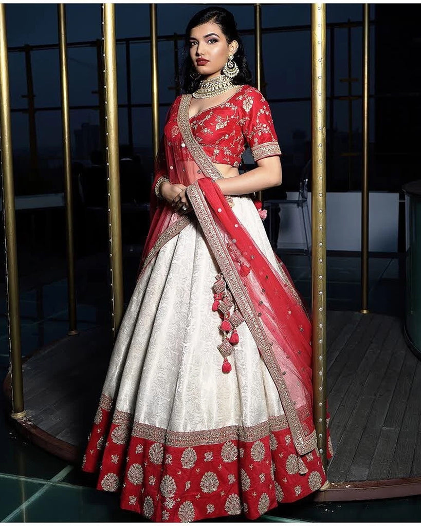 Red and white color Designer Lehenga