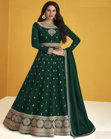 Green Color Faux Georgette With Embroidery Work Gown Anarkali Suit
