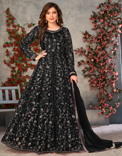 Black Color Soft Net Heavy Embroidery Work Anarkali Suit