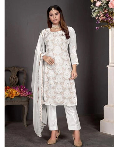 BIBA Women's Off White Cotton Silk Anarkali Kurta Churidar Suit Set :  Amazon.in: Fashion