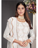 White Color Faux Georgette Straight Salwar Suit