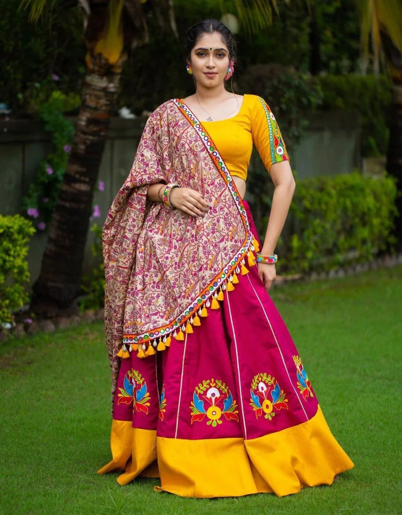 Traditional Wear Yellow And Pink Real Mirror Lehenga Choli –  TheDesignerSaree