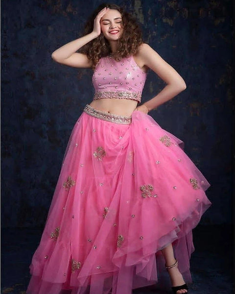 Pink color designer net lehenga choli