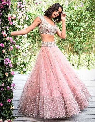 Light pink color designer ruffle lehenga choli