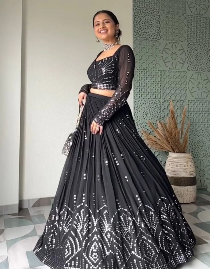 Black Designer Lehenga Choli With Sequin Embroidery Work – Palkhi Fashion