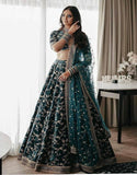 Turquoise blue color heavy bridal lehenga for wedding