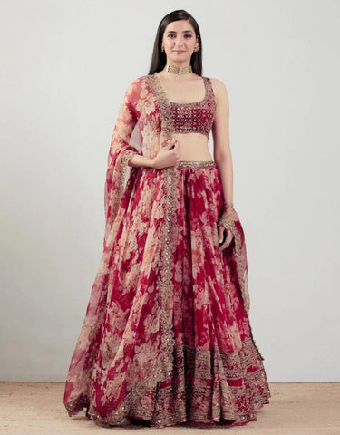 Red color georgette designer Lehenga choli