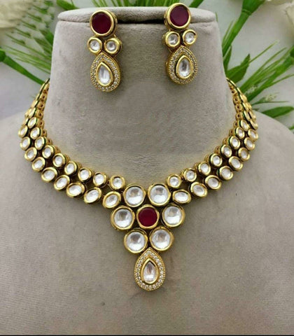 Golden Kundan Meenakari Designer Necklace