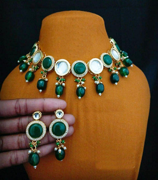 Green Color Kundan Meenakari Designer Necklace