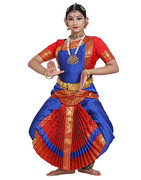 Red & Blue Color Bharatanatyam Costume
