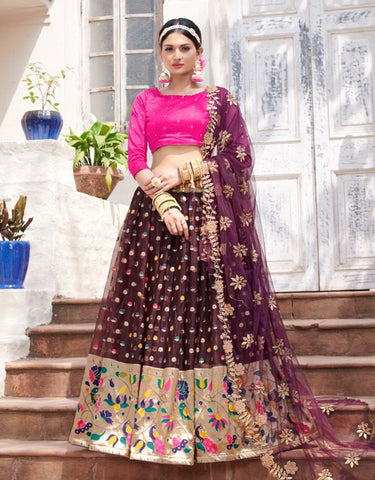 Wine & Pink Designer Lehenga Choli