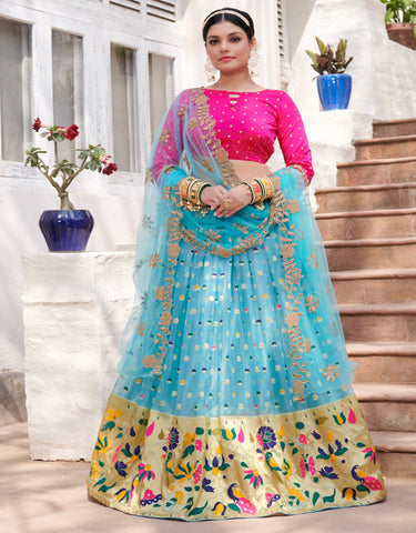 Sky Blue & Pink Designer Lehenga Choli