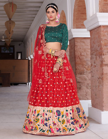 Red & Green Designer Lehenga Choli