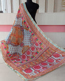 Multi Color Pakistani Mirror and Pearl work Printed Soft Silk Dupatta