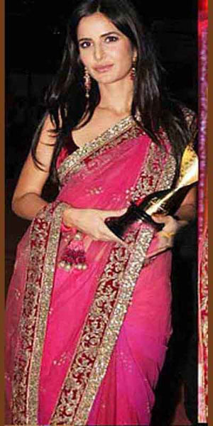 Katrina Apsara Award Pink Net Saree