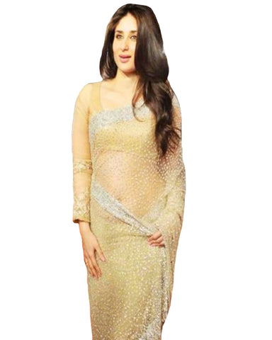 Kareena Beige Glittery Saree