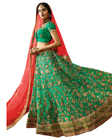 Designer Rama Green Color Lehenga Choli