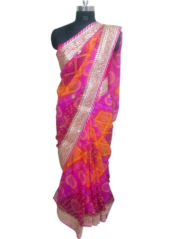 Pink-Orange Color Gota Patti Saree