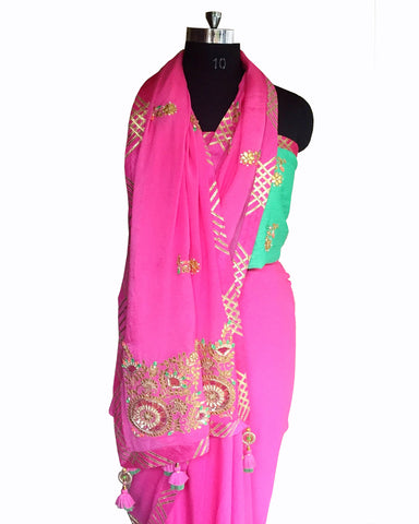Pink Color Gota Patti Saree