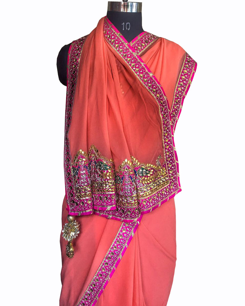 Shades of Pink and Peach Bandhani on Organza Saree with Gota Patti – Naina  Jain