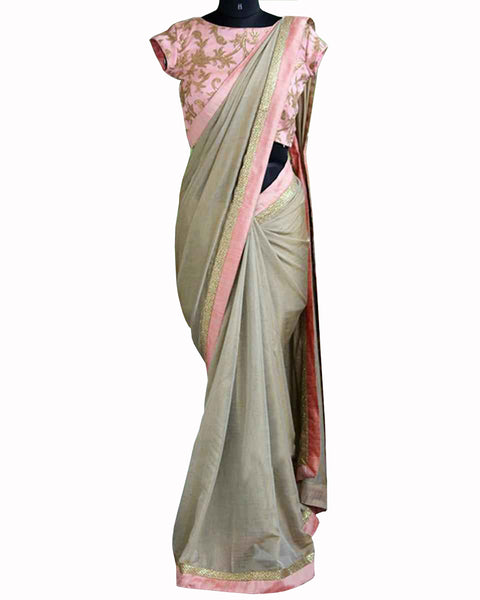 Designer Work Grey  Color Saree