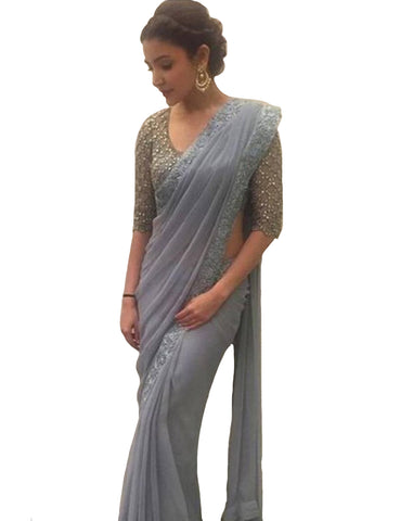 Bollywood Grey embroidered georgette saree