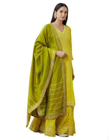 Yellow Gotta Embroidered Silk Kurta
