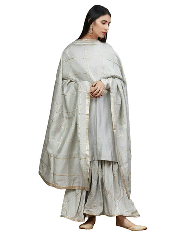 Light Grey Gotta Embroidered Silk Kurta