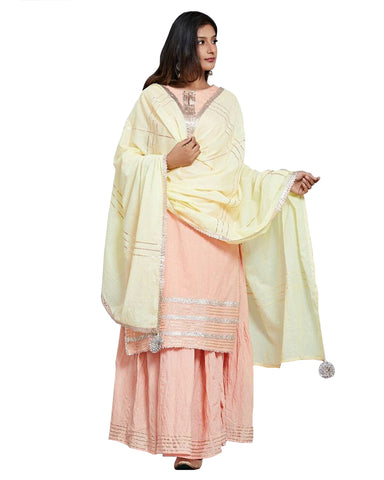 Peach Gota Embroidered Cotton Kurta