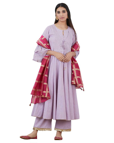 Light Purple Cotton Anarkali Kurta