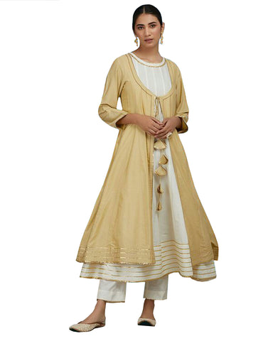 Gold & White Color Gotta Cotton Anarkali Suit