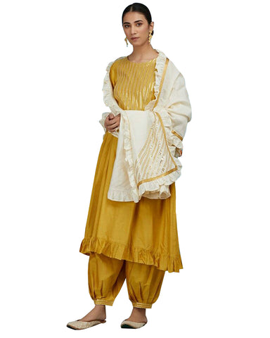 Yellow & White Color Gotta Work Cotton Suit