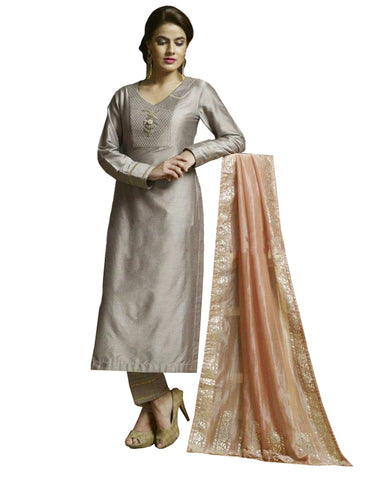 Grey & Peach Silk Palazzo Suit