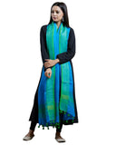 Black Color Rayon Suit With Blue Linen Dupatta