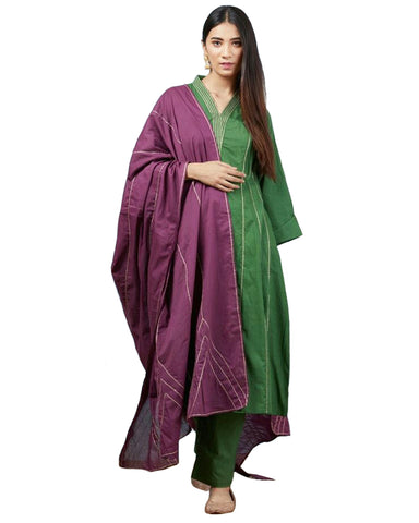 Olive Gotta Embroidered Cotton Kurta