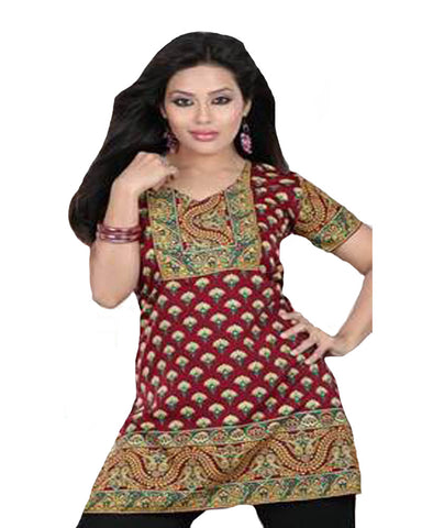 Maroon Cotton Printed Designer Top