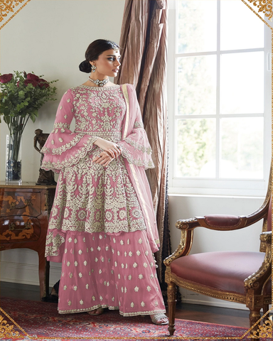 Beautiful Pink Color Heavy Designer Georgette Salwar Suit
