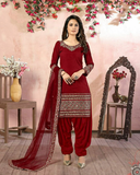 Beautiful Red Color Art Silk Designer Salwar Suit with Charming Net Dupatta for Special Occasion