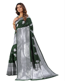 Magnificent Green Color Banarasi Silk Saree with Beautiful Silver Zari Weaving for Special Occasion