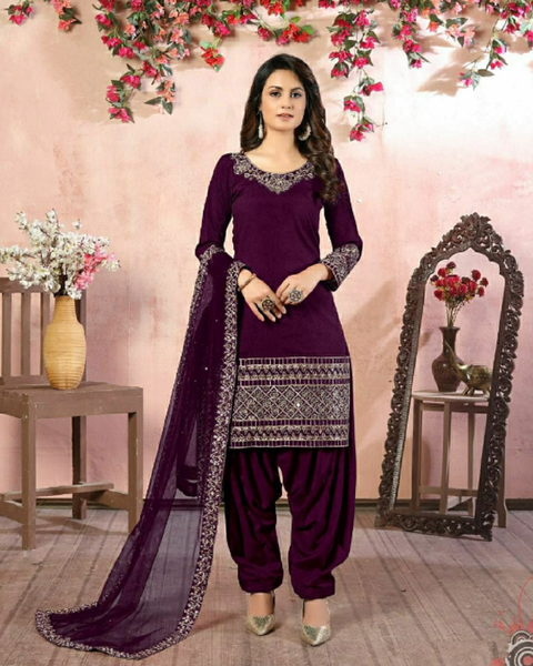 Charming Mulberry Color Art Silk Designer Salwar Suit with Charming Net Dupatta for Special Occasion